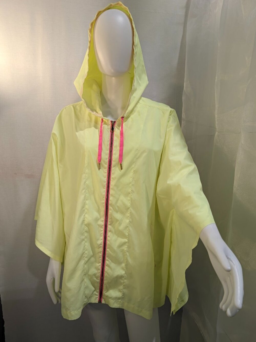 Lilly Pulitzer Hooded Rain Poncho Neon Lime Green Pink Zip Front L/XL